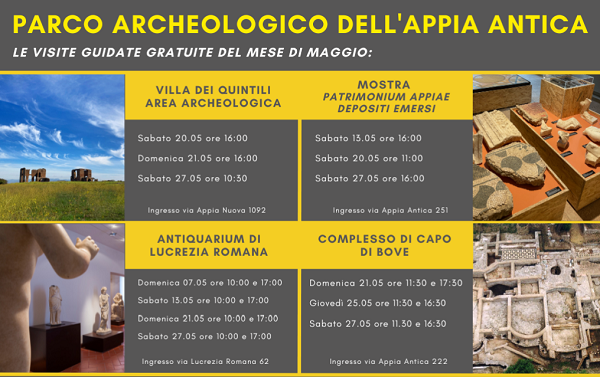 Visite Guidate Gratuite Parco Archeologico dell'Appia Antica maggio 2023
