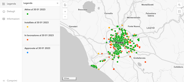 Mappa punti di ricarica veicoli elettrici Roma